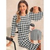 Allegra K Women's Houndstooth 3/4 Sleeve Elegant Cinched Waist Bodycon Dress - 2 of 4