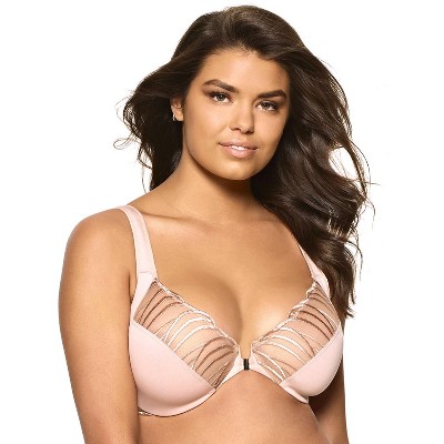 Felina Tan nude Lace Unlined Side Smoothing Minimizer Bra sz 38DD