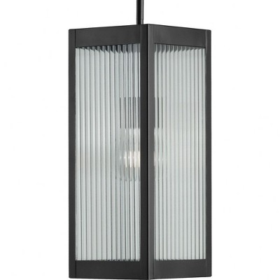 Progress Lighting Felton 1-Light Outdoor Hanging Lantern in Matte Black with Rippled Glass Panels