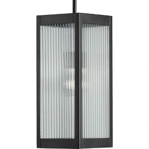 Progress Lighting Felton 1-Light Outdoor Hanging Lantern in Matte Black with Rippled Glass Panels - 1 of 3
