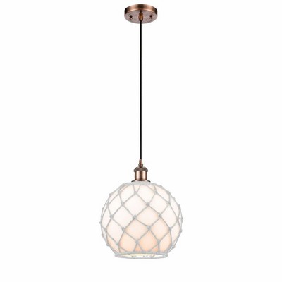 Farmhouse Rope - 1 Light Cord Hung Mini Pendant In Industrial Style-13 Inches Tall and 10 Inches Wide