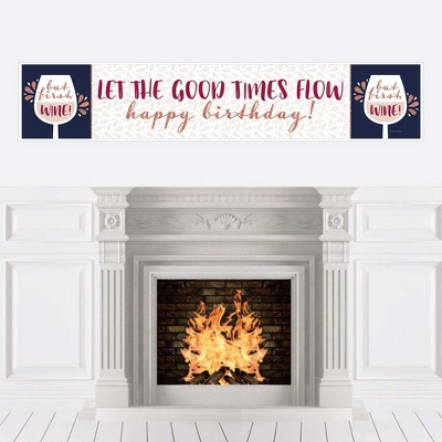 Big Dot of Happiness But First, Wine - Wine Tasting Happy Birthday Decorations Party Banner