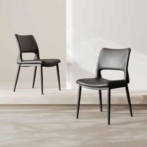 SEVOBAL Dining Chairs Set of 2 Modern Minimalist PU Leather Chairs with Ergonomic Backrest and Metal Frame for Kitchen, Black, 18.82"*17.32"*32.56" - 1 of 4