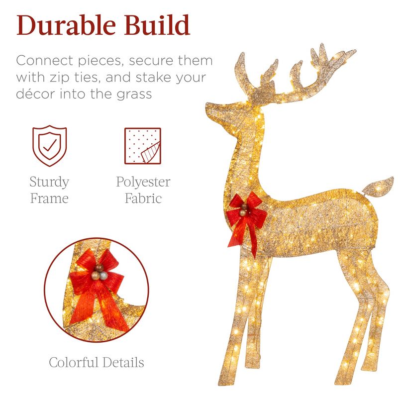Best Choice Products 3-Piece Rattan Deer Set, Lighted Christmas Outdoor Decoration w/ 360 Lights, Stakes - Brown, 5 of 9