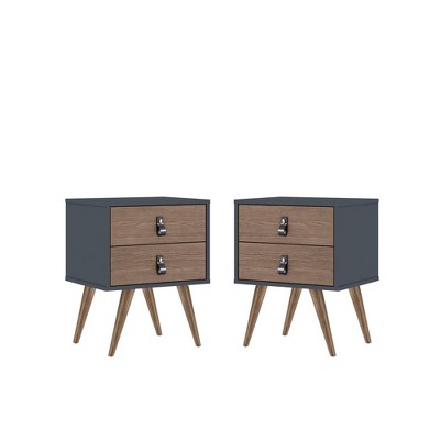Set of 2 Amber Drawer Nightstands Blue/Natural - Manhattan Comfort: MDF Storage, Painted Finish, Assembly Required