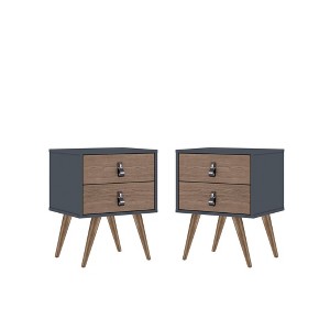 Set of 2 Amber Drawer Nightstands Blue/Natural - Manhattan Comfort: MDF Storage, Painted Finish, Assembly Required - 1 of 4