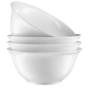 Kook Ceramic Salad Bowls, White Glossy Porcelain, 41 oz, Set of 4