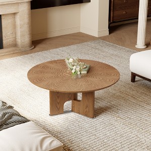 Airsurfer 31.5 Inches Round Rustic Ash Wood Veneer Coffee Table for Small Living Room - 1 of 4