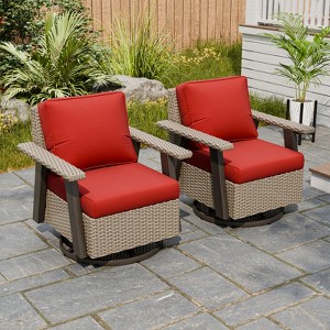 EAGLE PEAK Classic 2-Piece Patio Chair Set, 360° Swivel Rocking Chairs with Thick Cushions, All-Weather Wicker Outdoor Lounge Gliders - 1 of 4