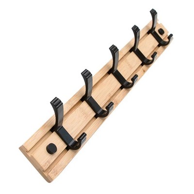 LunaLulinlk Coat Rack Wall Mount With Movable 5 Metal Hooks, Wooden Coat Rack Farmhouse Coat Hangers Beige