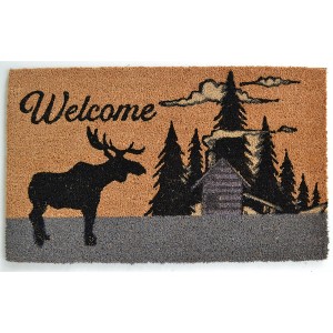 HomeRoots 18" X 30" Brown and Black Coir Woodland Welcome Outdoor Door Mat - 1 of 3