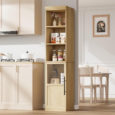 Nasitip 70"Tall Narrow Cabinet with Glass Door, Freestanding Storage Cabinets for Small Spaces, Bathroom, Laundry Room, Living Room, Kitchen