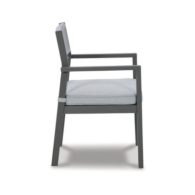 Gray Eucalyptus Outdoor Dining Arm Chairs with Cushions