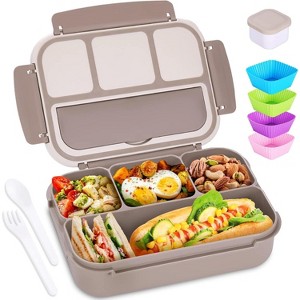 Bento Box Adult Lunch Box, Containers for Adults Men Women with 4 Compartments, Lunchable Food Container with Utensils - 1 of 4