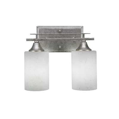 Toltec Lighting Uptowne 2 - Light Vanity in  Aged Silver with 4" White Muslin Shade