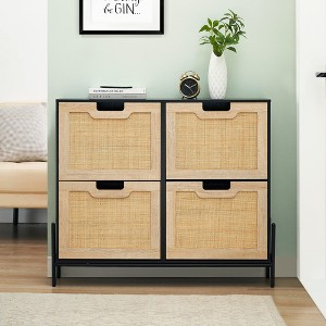 Hidden Rattan Shoe Cabinet with Drawer/ 4 Flip Doors Narrow Shoe Storage,Shoe Organizer - 1 of 4