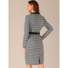 Allegra K Women's V Neck Elegant Belted Knit Long Sleeve Bodycon Houndstooth Dresses - 3 of 4