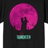 Lisa Frankenstein Lisa and the creature silhouette with pink moon and logo on black Adult T-Shirt - 2 of 3