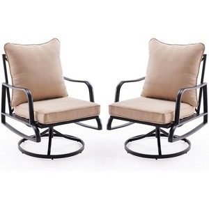 Compact 2-Piece Patio Furniture Set - Outdoor Swivel and Rocking Chairs with 4 Thick Cushions, Stylish Metal Bistro Set - 1 of 4