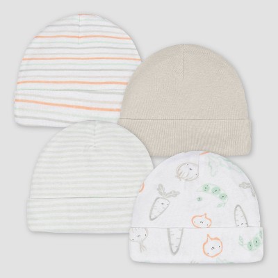 Image of Gerber Baby 4pk Vegetables Caps - White/Light Purple/Light Blue