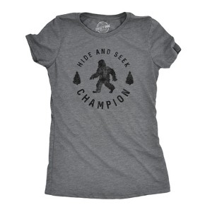 Womens Hide And Seek Champion T shirt Funny Bigfoot Sasquatch Vintage Graphic - Crazy Dog Women's T Shirt - 1 of 4