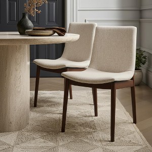 Ravel Beige Upholstered Dining Chairs (Set of 2) – Solid Wood Frame with Natural Finish - 1 of 4