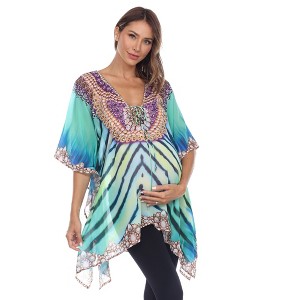Maternity Plus Size Short Caftan with Tie-up Neckline - White Mark - 1 of 4