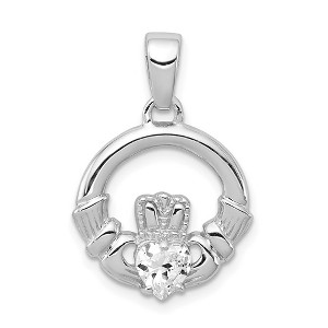 Black Bow Jewelry Sterling Silver and Cubic Zirconia Claddagh Pendant, 15mm - 1 of 4