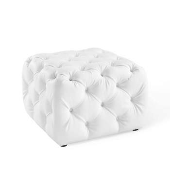 Amour Tufted Button Square Faux Leather Ottoman White - Modway
