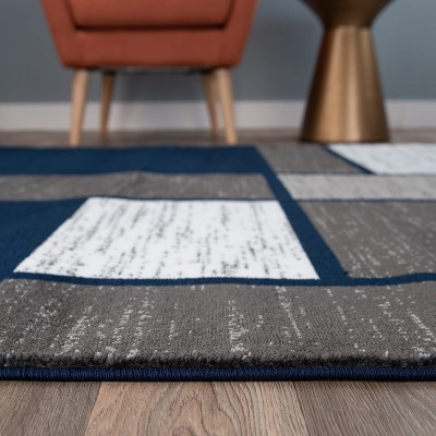 Navy Geometric Synthetic 8' x 10' Reversible Area Rug