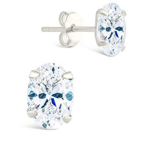 SHINE by Sterling Forever Sterling Silver Oval Cut Prong Set Stud Earrings - 1 of 4