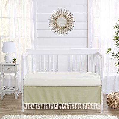 Sage Green and Beige Microfiber Baby Crib Skirt with Tassels