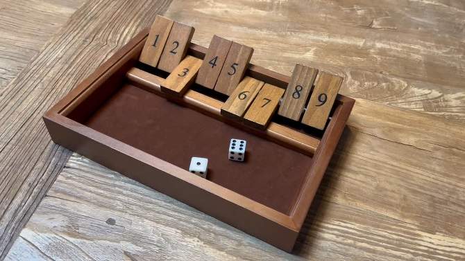 WE Games 9 Number Shut the Box Board Game with Walnut Stained Wood, 11 in., 2 of 5, play video