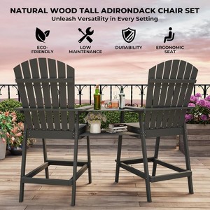 Acekool Bar Height Adirondack Chairs Set of 2 with Connecting Tray, Natural Wood Elevated Patio Chairs for Deck & Backyard - 1 of 4