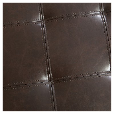 Elegant Round Brown Bonded Leather Tufted Storage Ottoman