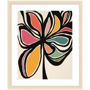 Kate and Laurel Framed Art Midnight Floral 2 by Alicia Bock, 22x26, Woodgrain Stripe Blonde - 1 of 4
