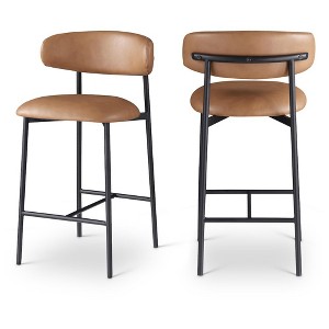 Meridian Furniture,Lupita Cognac Vegan Leather Counter Stool, Set of 2 - 1 of 4
