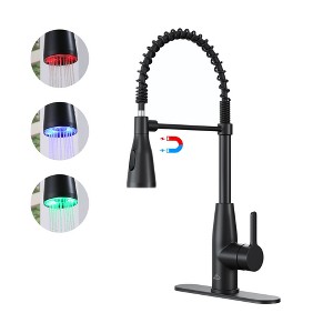CASAINC Single Handle Pull Down Sprayer Kitchen Faucet with LED Lights Temperature Display in Matte Black - 1 of 1