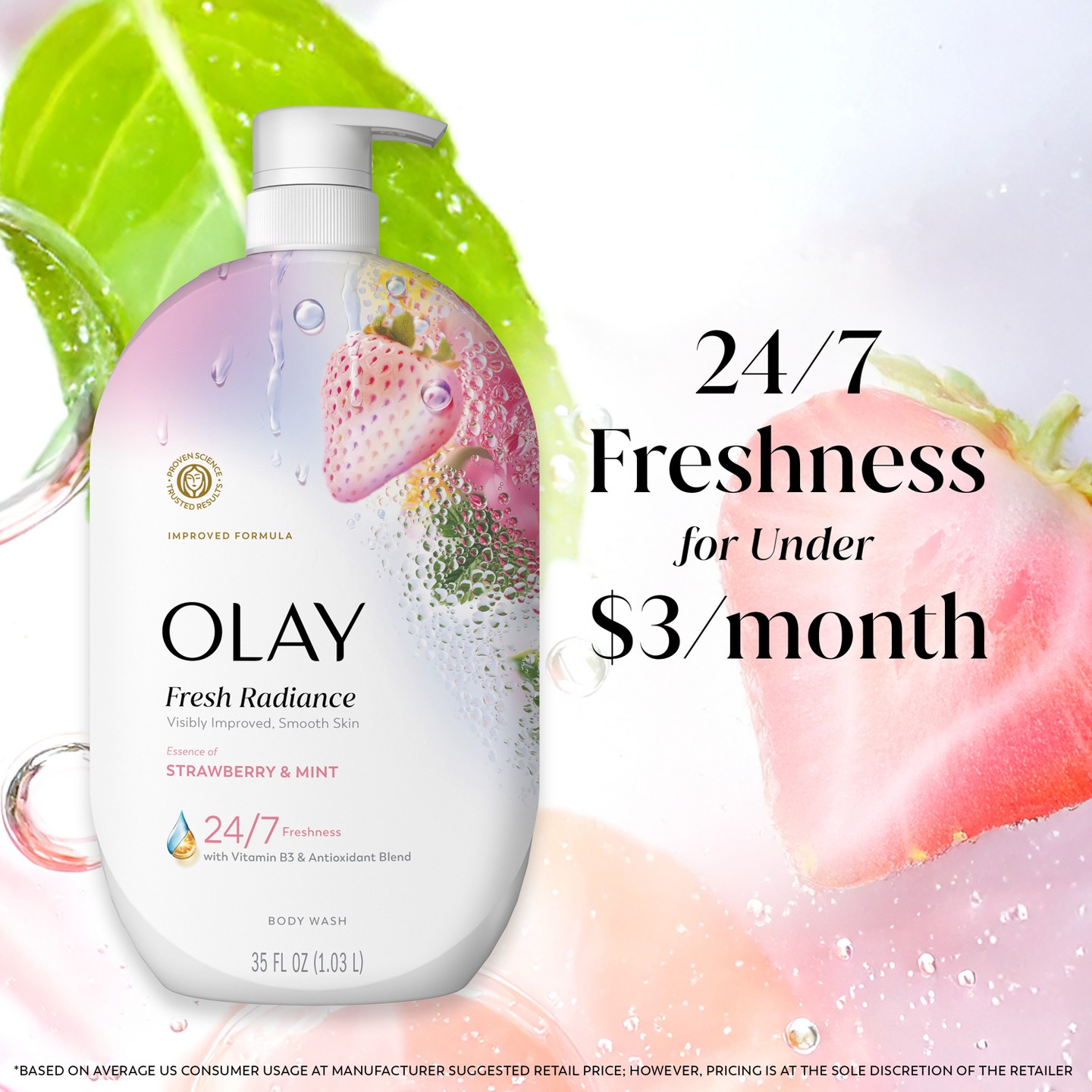 Гель для душа Olay Fresh Radiance, Strawberry and Mint, 35 fl oz, цвет: Мятный — фото 8