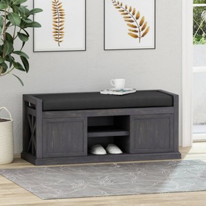 Cantebella Modern Storage Bench Dark Gray/Black - Christopher Knight Home: Acacia Wood, Comfy Cushion, No Assembly Required - 1 of 4