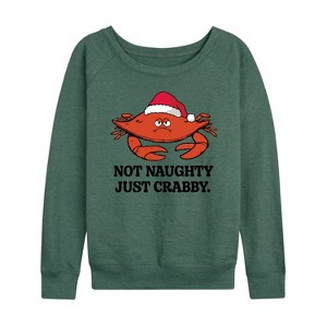 Women's - Instant Message - Not Naughty Just Crabby Christmas Lightweight French Terry Wide Neck Long Sleeve Shirt - 1 of 4