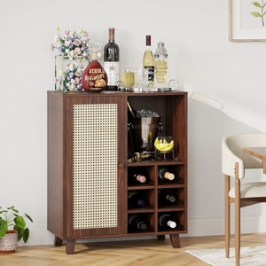 SEVOBAL 47" Sideboard Cabinet Storage Bar Cabinet with Rose Racks Buffet Cabinet for Home Living Room Kitchen Entryway, Brown, 15"*27.5"*33.8" - 1 of 4