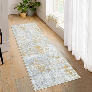 4'x6' Modern Abstract Area Rug, Machine Washable, Non-Slip, Low Pile, Foldable Distressed Rug for Living Room, Bedroom, Kitchen, Yellow - 1 of 4