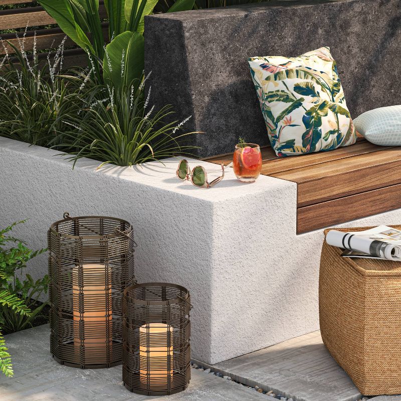 Metal and Wicker Woven Round Battery LED Outdoor Lantern Assorted Grays - Threshold™, 3 of 7
