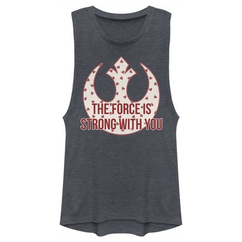 Juniors Womens Star Wars The Force Is Strong Valentine Rebel Logo Festival Muscle Tee - image 1 of 4