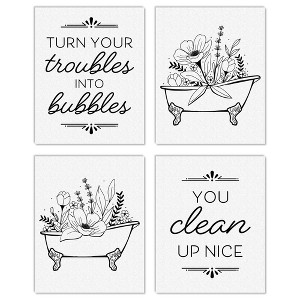 Big Dot of Happiness Turn Your Troubles Into Bubbles - Unframed Bathroom Linen Paper Wall Art - Set of 4 - Artisms - 8 x 10 inches Black and White - 1 of 4