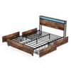 Okak Full Platform Bed Frame with Storage Headboard, Bed with Charger Station LED Light, No Box Spring Needed Noise-Free Metal Slats, Brown - 3 of 4