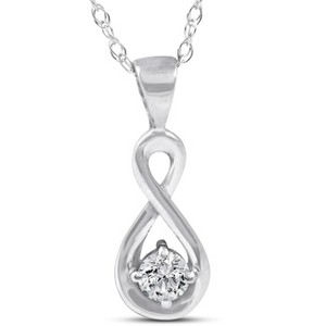 Pompeii3 1/10Ct Diamond Solitaire Knot Pendant 10k White Gold Womens Necklace - 1 of 4