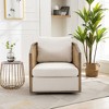 Luxury Boucle Swivel Barrel Chair, 360 Degree Upholstered Accent Armchair with Rattan Detailing, No-Install Club Chair for Living Room - 2 of 4