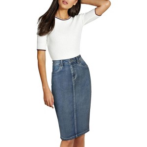 Women's Stretch Denim Skirt - Destructed Mini & Pencil Skirts with Functional Pockets Sk22890-potassium - 1 of 4